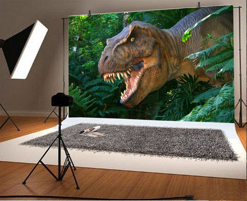 Leyiyi 5x3ft Photography Background 3D Safari Dinosaur Birthday Party Backdrop Ancient Jungle Tropical Bush Teeth Hunting Summer Camp Baby Shower Photo Portrait Vinyl Video Studio Prop - Image 3